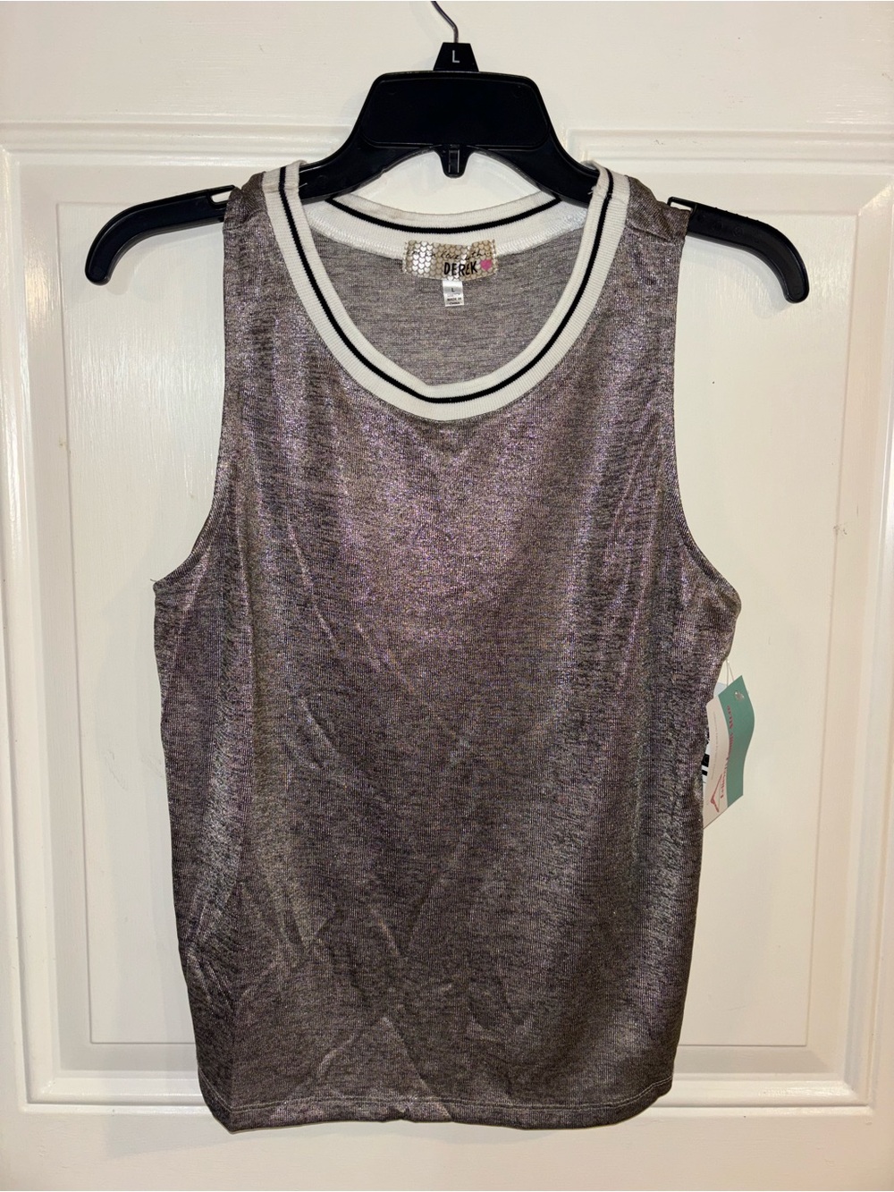 Derek Heart Metallic Heather Tank with Contrast Trim - Silver